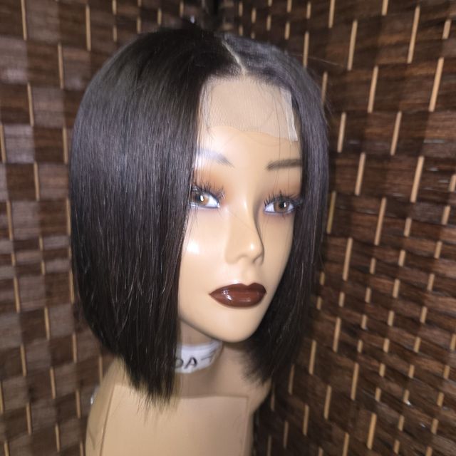 Sleek blunt black lace-front bob unit