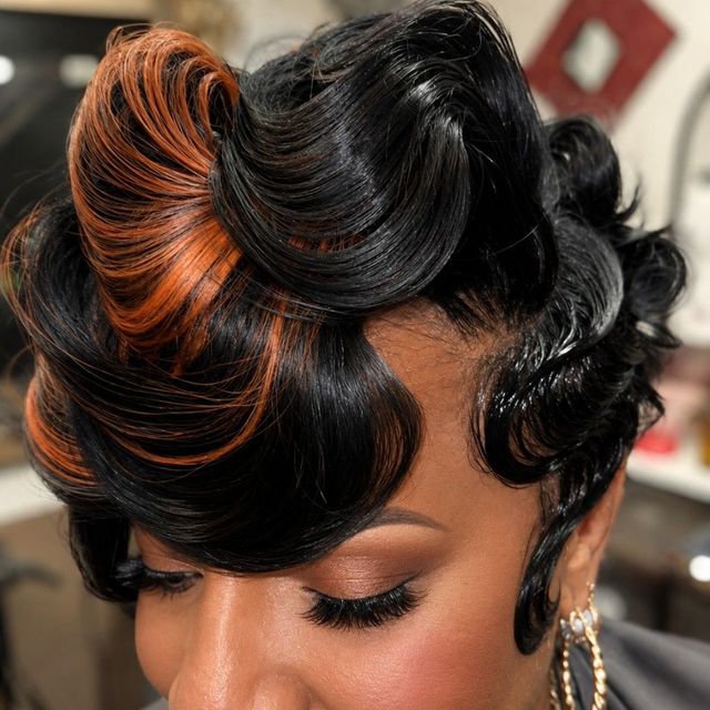 Short black style with copper accent and vintage waves
